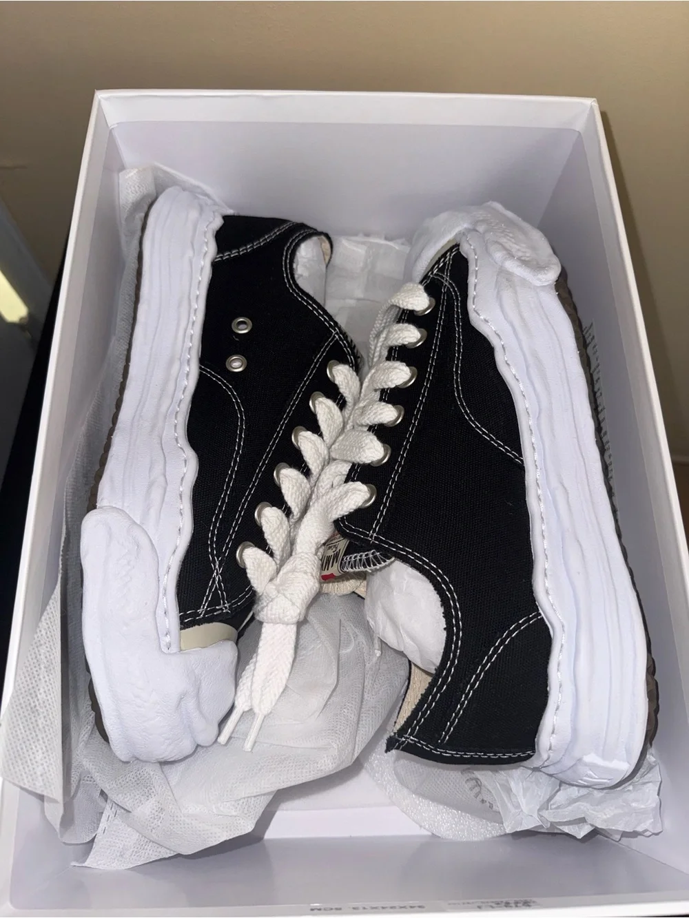Miharayasuhiro Black and White Low-Top Canvas Sneakers